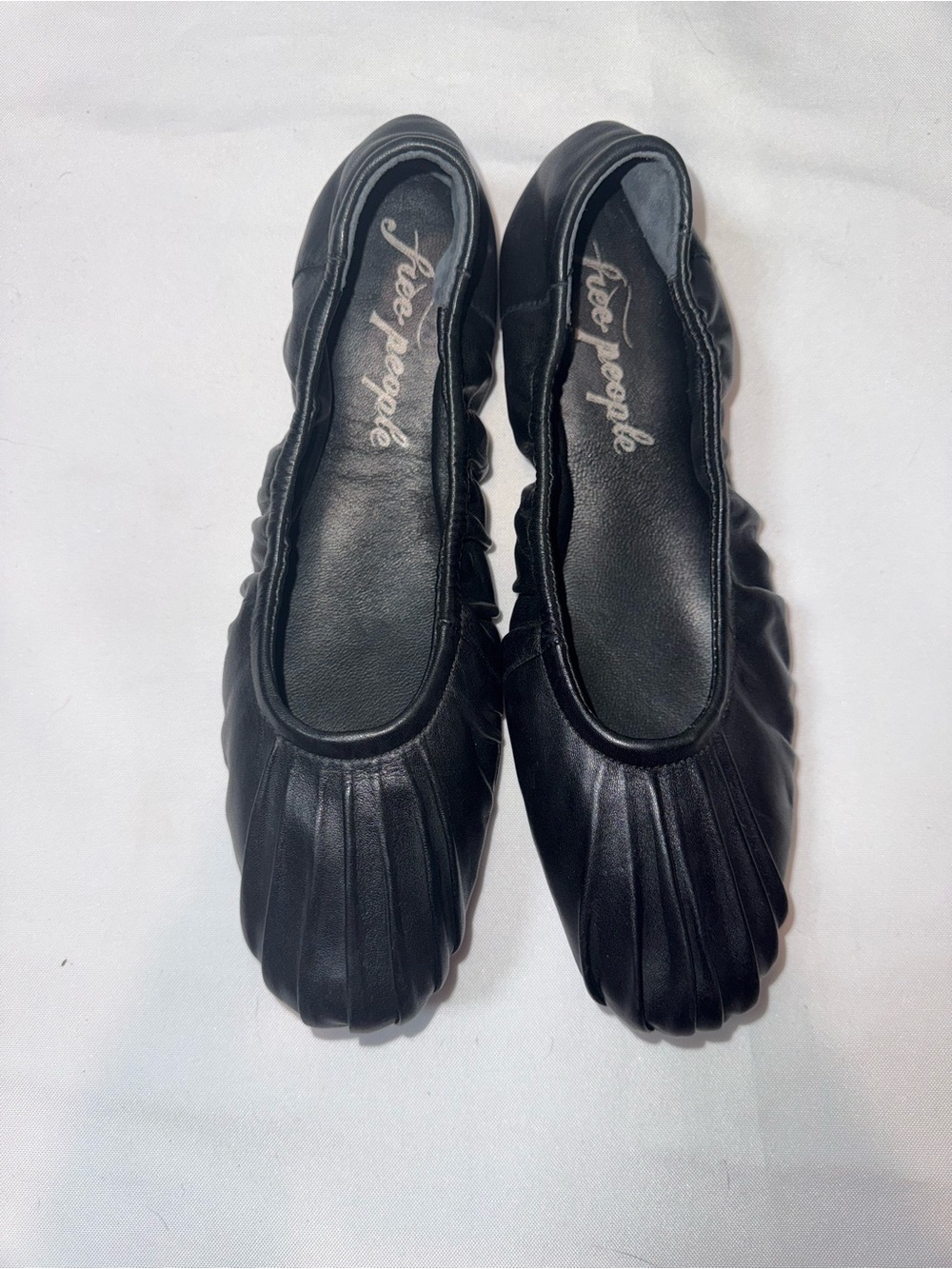 Free People Cara Black Ruched Leather Ballet Flats - Picture 6 of 7